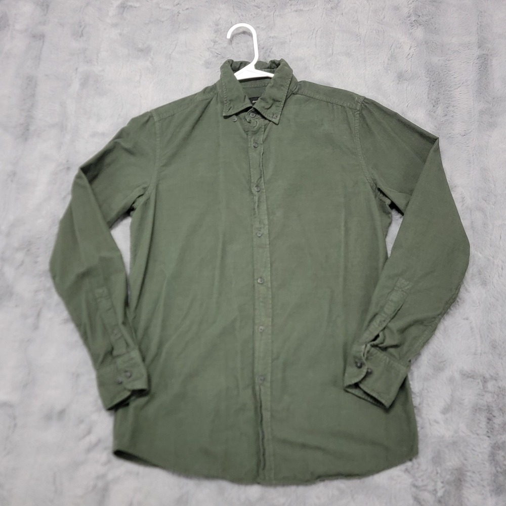Massimo Dutti Shirt Mens Medium Green Corduroy Button Up Long‎ Sleeve